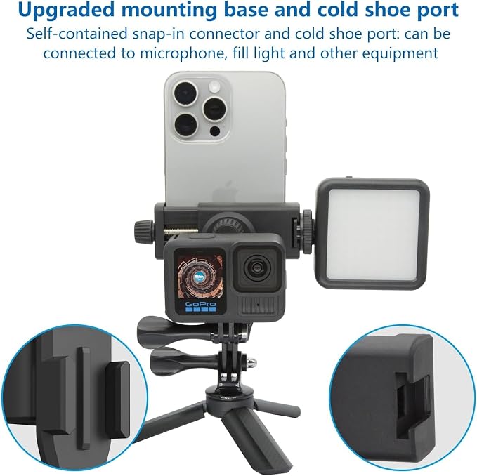Suptig Phone Holder for Tripod, Action Camera Tripod Mount Adapter Compatible for iPhone, Gopro, DJI Action, Insta 360, Akaso, Mic, LED Light Photography Accessories - Image 3