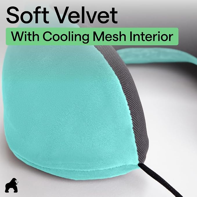 GORILLA GRIP Adjustable Travel Neck Pillow for Airplanes, CertiPUR-US® Memory Foam, Soft Velvet, Cooling Mesh Pillows, Support Headrest for Sleeping, Traveling Essentials, Flight Accessories Turquoise - Image 4