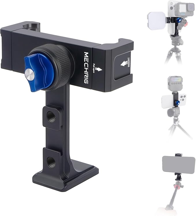 360 Rotation Aluminum Alloy Phone Mount Clamp with Cold Shoe & Arca Plate - Universal Horizontal/Vertical Holder for iPhone Samsung Vlog Live Streaming Camera Accessories 83001 by Mechrig