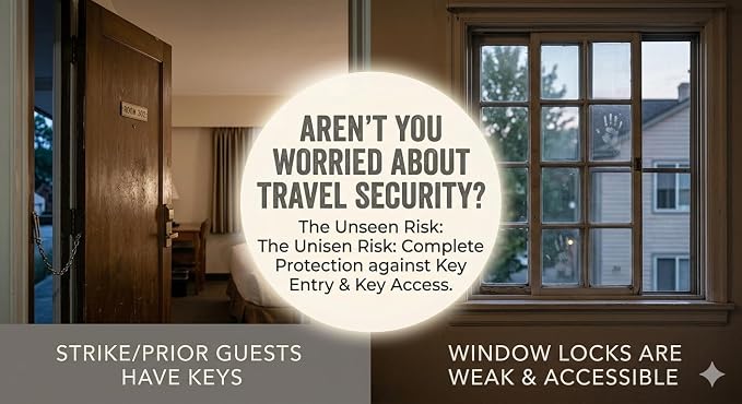 Portable Travel Security Kit: Portable Door Lock, 2-Pack Window Locks, and Rubber Door Stop Wedge - 4-in-1 Essential Safety Bundle for Hotels, Vacation Rentals, and Apartment Rentals - Image 2