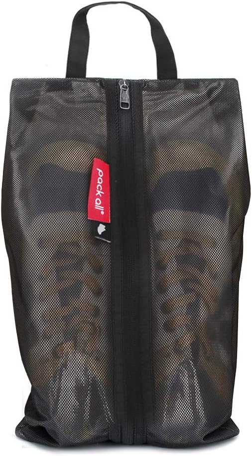 pack all Shoe Bag for Travel, Dual Pocket Shoe Pouch for Sports | Water-Resistant, Odor-Resistant, Dustproof, Portable, Soccer Cleats & Gym Storage, Fits Up to Size 11, Black by packall