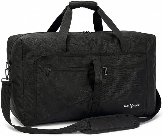 65L Foldable Duffle Bag for Travel – Lightweight Packable Duffel Bag, Collapsible Weekender Overnight Travel or Gym Bag, Water-Resistant, Large Capacity (Black) - PackVerge by PACKVERGE