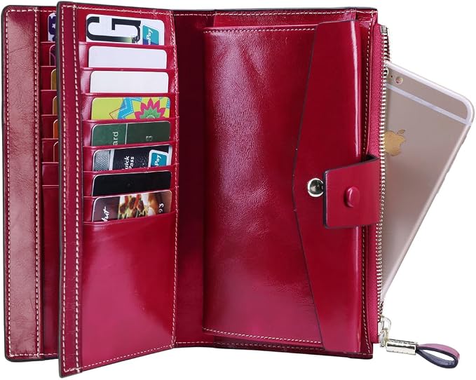 Itslife Womens RFID Blocking Large Capacity Luxury Wax Genuine Leather Wallet Clutch Ladies Card Holder - Image 4