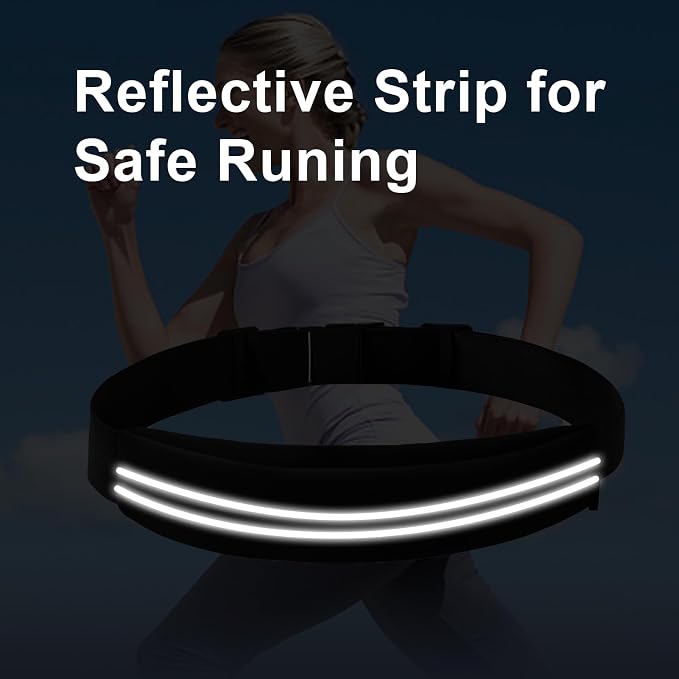 Slim Running Belt for Women and Men, Waterproof Phone Holder for Running, Reflective Waist Pack for Storing Runner’s Essentials Safely, Runner’s Fanny Pack, Money Belt Fits Most Phones (Light Black) - Image 5