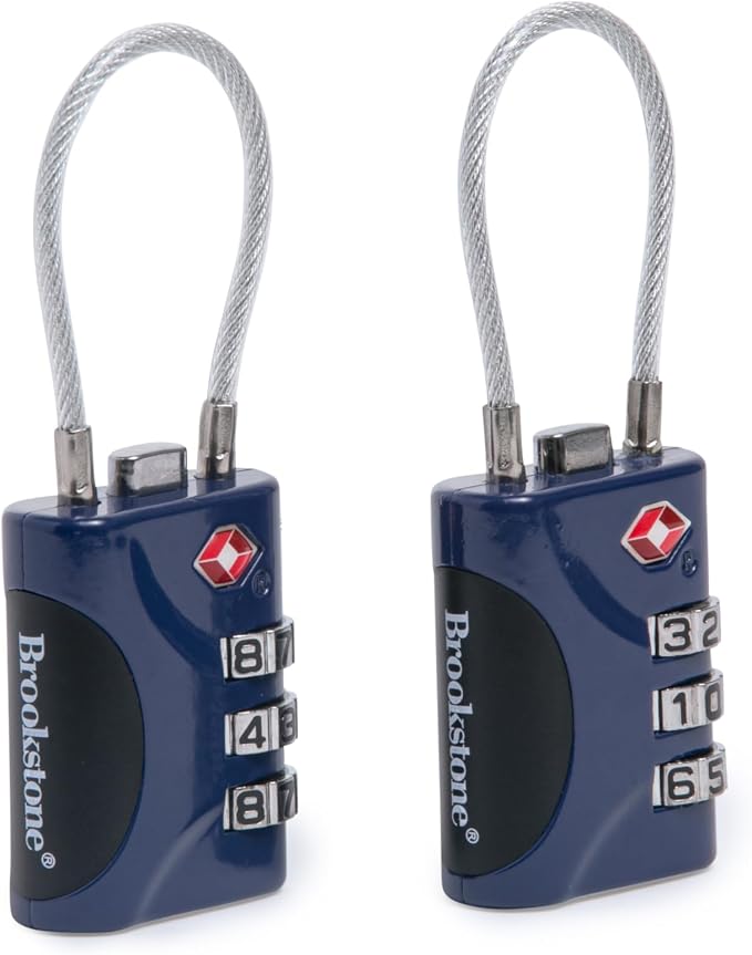 Brookstone Cable Luggage Locks, 2 Pack, TSA Approved, Resettable | 3-Digit Combination Lets You Set Your Own Code, Slim Design Threads Through Zippers or Straps, Great for Bags by Unknown