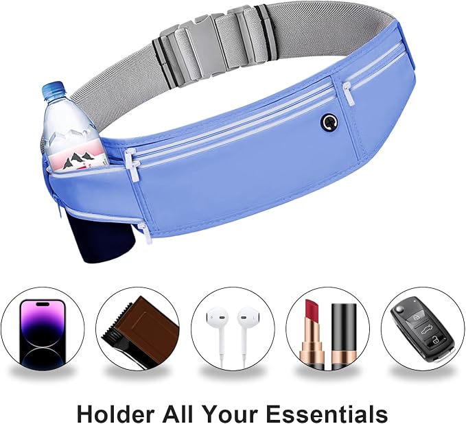 Slim Running Belt for Women Men,Runners Fanny Pack Phone Holder,Money Belt,Running Gear Accessories,with 3 Pockets (Jet Blue) - Image 3