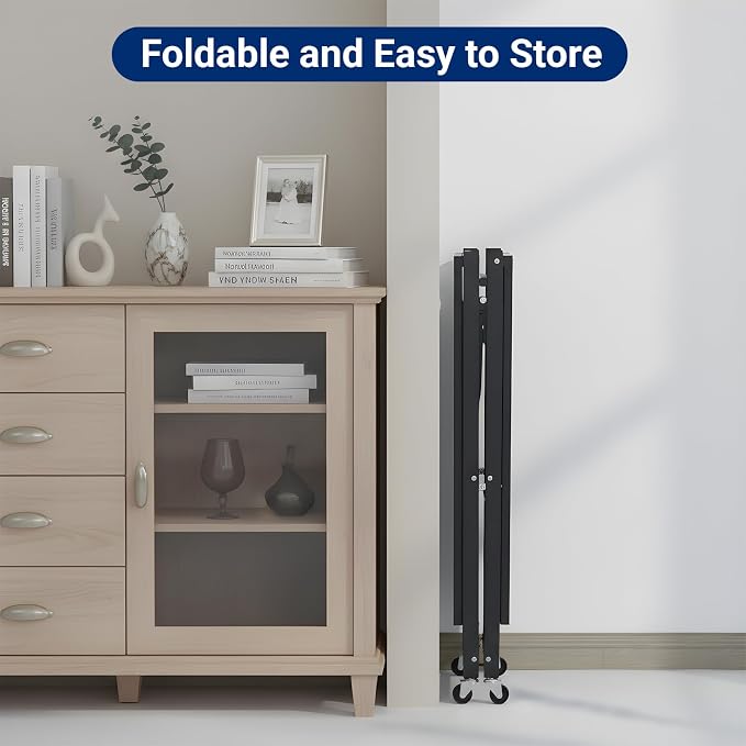 3 Tier Foldable Storage Shelves with Wheels, Metal Collapsible Organization Storage Rack, No Assembly Folding Bookshelf, Rolling Storage Rack for Kitchen, Bedroom, Pantry, Garage, Display, Black - Image 7