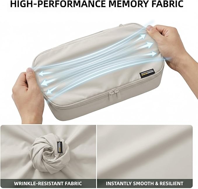 4 Piece Compression Packing Cubes for 3–7 Day Travel, Off White | Wrinkle-Resistant Memory Fabric, Breathable Mesh Panel, Double-Zipper, Small to Large Size Bag, Smart Organization - Image 4