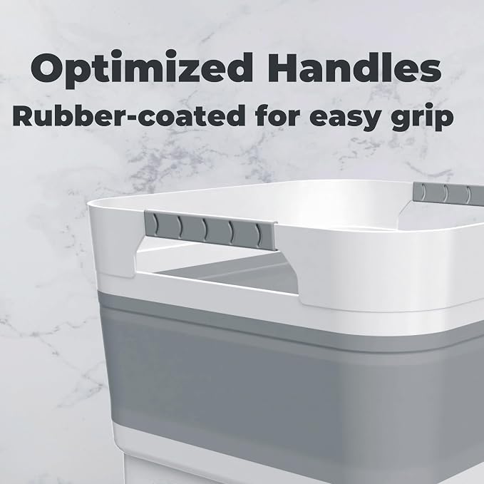 2.6 Gallon Collapsible Wash Basin - Large Capacity Portable Dish Tub with Drain Plug for Baby Bottles, RV Camping Kitchen, Space-Saving Foldable Sink (Gray) - Image 3
