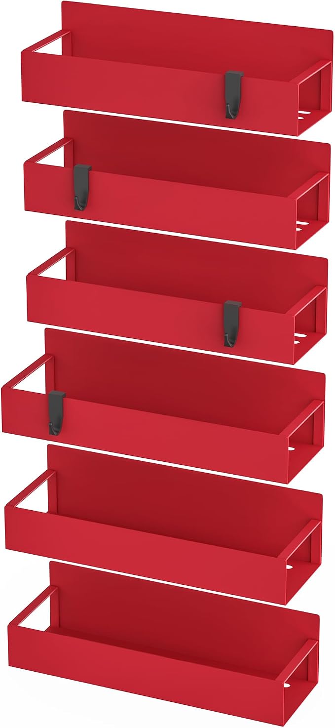 HuggieGems Metal Magnetic Spice Rack for Refrigerator Red, 6 Pack | Magnetic Shelves Heavy Duty for Fridge in Kitchen, Seasoning Storage Organizer, For Oven Washer and Dryer, For Heavier Items - Image 5
