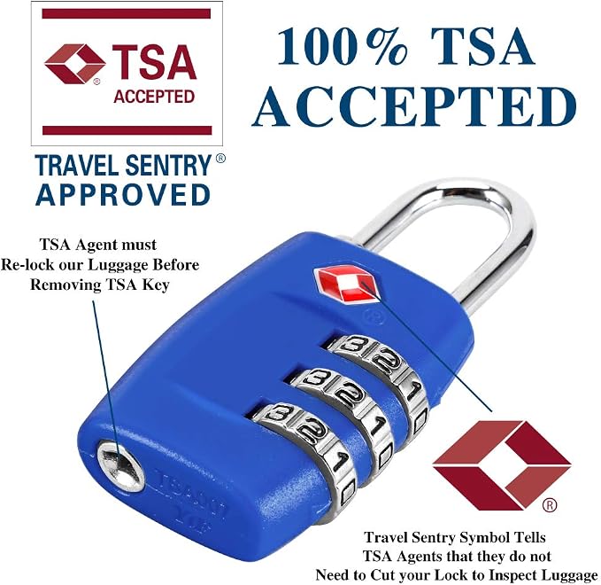 TSA Luggage Locks (4Pack) - 3 Digit Combination Padlocks - Approved Travel Lock for Suitcases & Baggage (Dark Blue) - Image 3