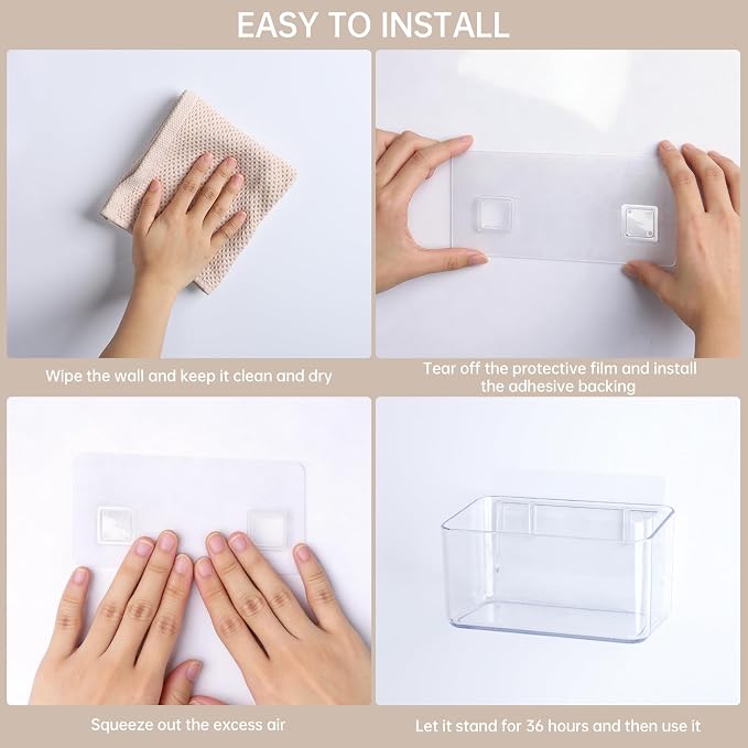 PAVSTINE 2 Pack Clear Shower Shelf, Adhesive Bathroom Shower Shelves | Wall Mounted Bathroom Shower Organizer, No Drill Shower Shelves with Self Adhesive Tape, Transparent - Image 5