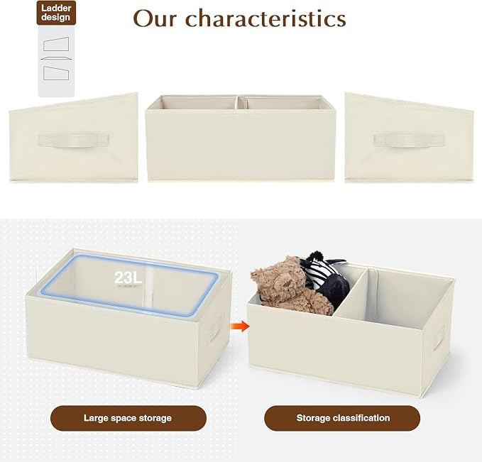 DIMJ Closet Storage Bins, 8 Pack Storage Baskets for Shelves, Foldable Shelf Organizer with Handle, Linen Closet Organizers and Storage for Clothes, Toys, Towel, Books (Beige) - Image 3