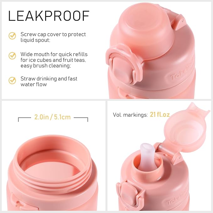 TakeToday Collapsible Water Bottles 21oz (600mL), Foldable Platinum Silicone Travel Water Bottle with Straw & Carry Strap, Leak-Resistant Screw Lid, Wide Mouth, BPA-Free for Hiking, Camping, Travel - Image 7