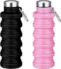 Collapsible Water Bottles,16oz Capacity Portable Reusable Silicone Water Bottle,Leak-proof,with buckle,foldable storage,Lightweight Durable for Fitness,Cycling,Sports,Camping,Hiking(Black+Pink) by Unknown