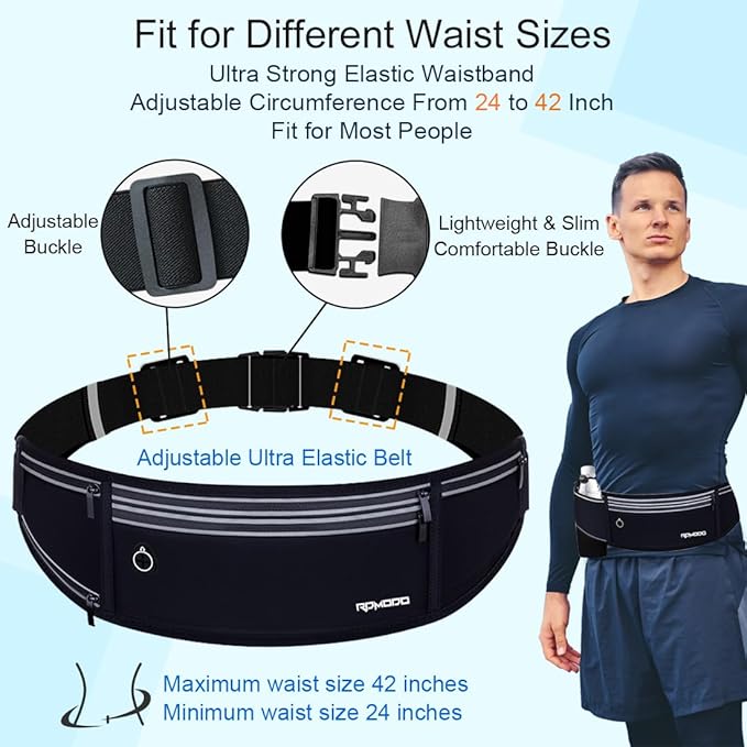 Running Belt with Foldable Water Bottle Holder for Women Men, Black | Slim Fanny Pack, Water Resistant, Running Phone Holder for Workout, Adjustable & No Bounce Waist Bag for iPhone 17 16 Samsung - Image 5