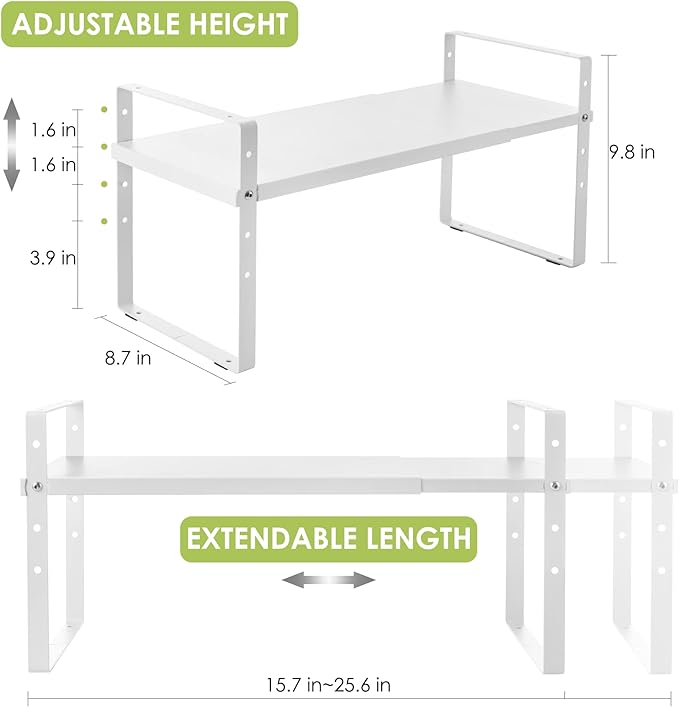 Across-Star Expandable Cabinet Shelf Organizer Rack, Stackable Kitchen Counter Storage Shelves Stand, Adjustable Height Pantry Shelf Spice Rack (White, 1 Pack) - Image 5