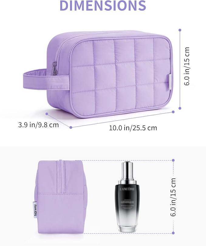 Narwey Quilted Makeup Bag Puffy Make up Bag Cosmetic Bag Organizer, Puffer Travel Toiletry Bag for Traveling Women Girl, Travel Bag for Toiletries, Skincare Medicine Bags (Purple) - Image 5