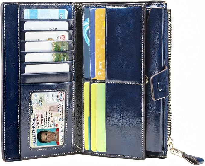Itslife Womens RFID Blocking Large Capacity Luxury Wax Genuine Leather Wallet Clutch Card Holder - Image 7