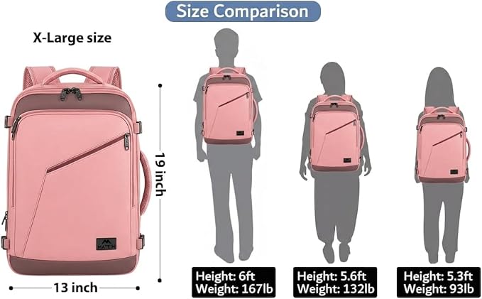 MATEIN Pink Grey Travel Backpack for Women, Flight Approved Carryon Daypack | Large Travelling Bag with Chest Strap for Womens, 40L, Cute Casual Daypack for Overnight, Outdoors, Business, Water Resistant - Image 4