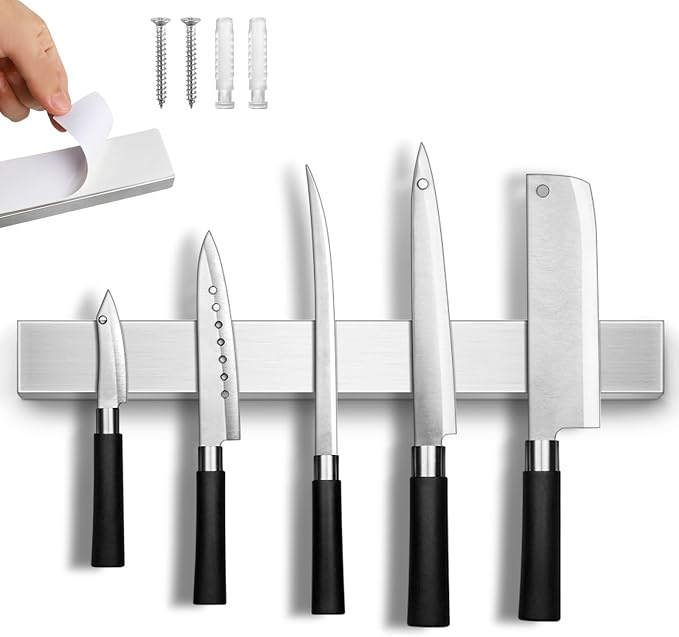 16 Inches Magnetic Knife Strip No Drill, Adhesive Magnetic Knife Holder for Wall, Magnet Knife Holder Wall Mount, Knife Bar Knife Rack Block for Metal Tools Utensils RV Kitchen Organizers and Storage by HEREOFhereisforyourneeds