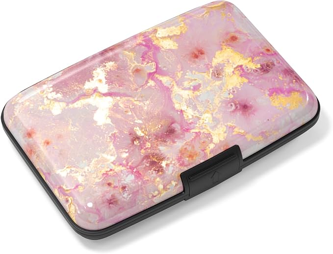 Rimilak Aluminuml Credit Card Holder,Pink Gold Mable | Mini Credit Card Wallet RFID Blocking Slim Metal Hard Case for Women Men by Rimilak