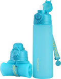 TakeToday Collapsible Water Bottles 21oz (600mL), Foldable Platinum Silicone Travel Water Bottle with Straw & Carry Strap, Leak-Resistant Screw Lid, Wide Mouth, BPA-Free for Hiking, Camping, Travel by TAKETODAY