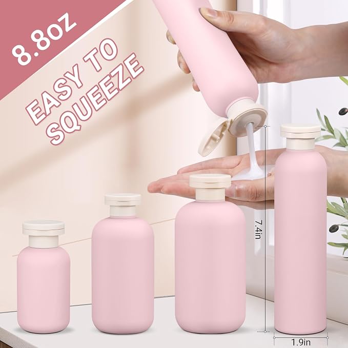ASEVAT 8.8oz 4pack Refillable Travel Shampoo and Conditioner Bottles, Travel Size containers, Travel Bottle for toiletries, Squeeze Bottles with Flip Cap, Empty Plastic Leak Proof Travel Bottles - Image 2
