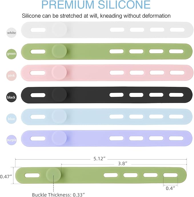 Donruby 30Pcs Silicone Cable Ties - Reusable & Washable with Locking Buckles, Adjustable Fastening Cable Management Straps, Multi-Purpose High Elasticity Cord Organizer (6 Colors) - Image 2