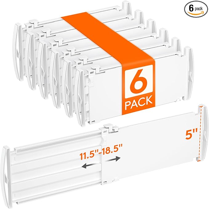 Lifewit 5" Tall Drawer Dividers, Adjustable Deep Drawer Organizer Clothes | 11.5"-18.5" Expandable Plastic Separators for Dresser, Kitchen, Cabinet, Nursery, Office, Socks & Underwear Storage, 6 Pack by Lifewit