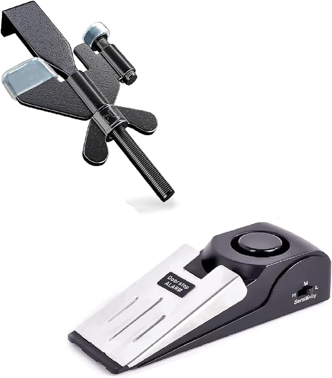 1 Pack Door Stop Alarm with Adjustable Portable Door Lock 120 dB Travel Door Stopper Door Wedge Alarm with 3 Levels Sensitivity for Hotel, Home, Apartment by MASJENBU