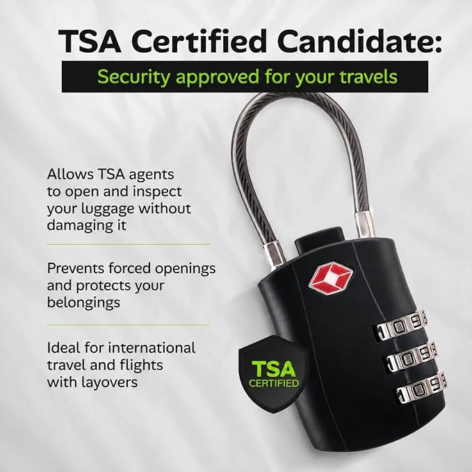 TSA Approved Luggage Lock with Combination - Resettable Cable Lock for Suitcases, Backpacks & Travel Bags - Image 2