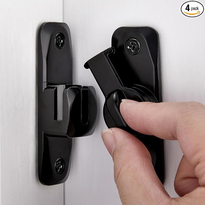 4 Packs Black Barn Door Latches,90/180 Degree Gate Lock_B | Zinc Alloy Right Angle Door Lock Latch,Flip Gate Latches,Sliding Door Latch Lock,for Cabinets,Fence Gates,Pet Cage by INIRET