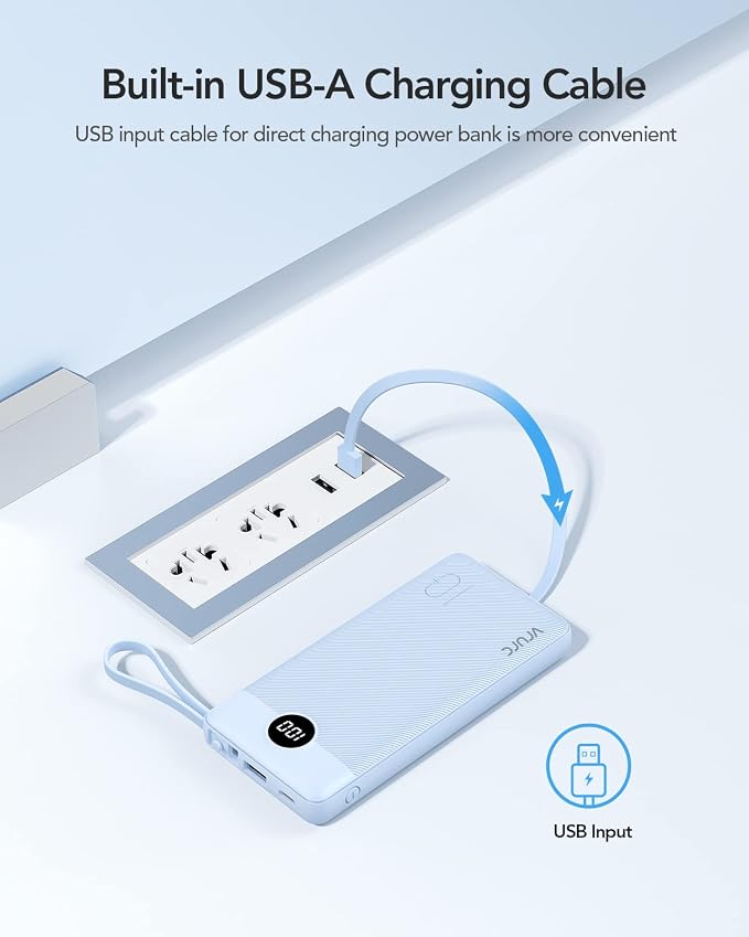 VRURC Portable Charger for iPhone, Built in 4 Cables Power Bank 10000mAh | Compact USB C Charging Bank 5 Outputs for Multi Devices,Travel Essential for Hiking Camping Business Cruise Ship-Blue - Image 3