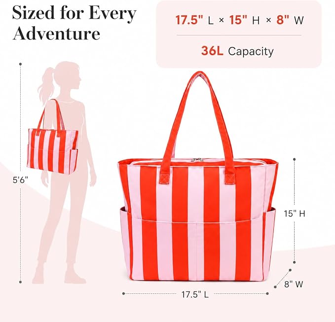 LEDAOU Beach Bag Waterproof Sandproof Women Beach Tote Pool Bag with Zipper for Swim Gym Grocery Travel with Wet Pocket | Sandproof - Image 6
