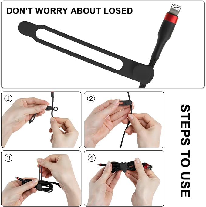 Silicone Cable Ties, Cord Organizer Cable Management(16Pcs-Black) | Reusable Cord Ties for Electronics, Office Desk Accessories, Home Travel Essentials, Easy to Use, 4.2 Inch - Image 3