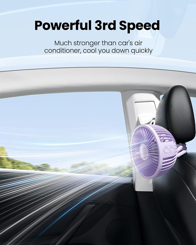 Gaiatop Oscillating Baby Stroller Fan with LED Lights, Rechargeable Purple | 4-Speed Quiet Cooling, 4.6 In, Battery Operated, 360° Rotate Clip On Small Portable Fans for Car Seat Crib Treadmill Travel - Image 6