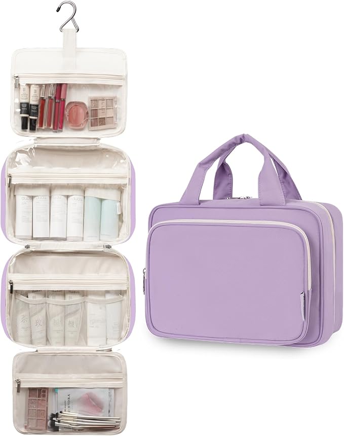 Narwey Travel Toiletry Bag for Women Large Hanging Makeup Bag Organizer Toiletries Bag for Full Size Essentials Accessories Cosmetics (Purple (Large)) - Image 4
