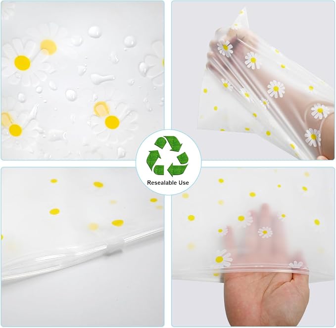 30PCS Travel Storage Bags for Clothes, Clear Plastic Ziplock Bags, 5 Size | Daisy Pattern, Reusable Zipper Pouches, Waterproof Resealable Clothing Zipper Bags, Luggage Organizer, Shoes Cosmetics Use - Image 7
