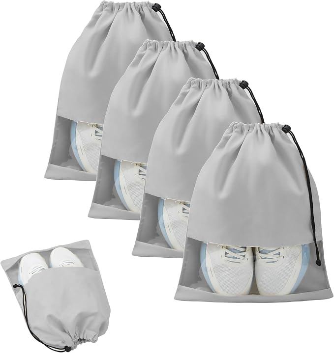 4 Pcs Shoe Bags for Travel with Clear TPU Window & Drawstring Closure | 13.8"x17.7" Fits Most Shoes, Dust Resistant, Washable & Reusable, Travel Shoe Storage Bags for Men & Women by Unknown