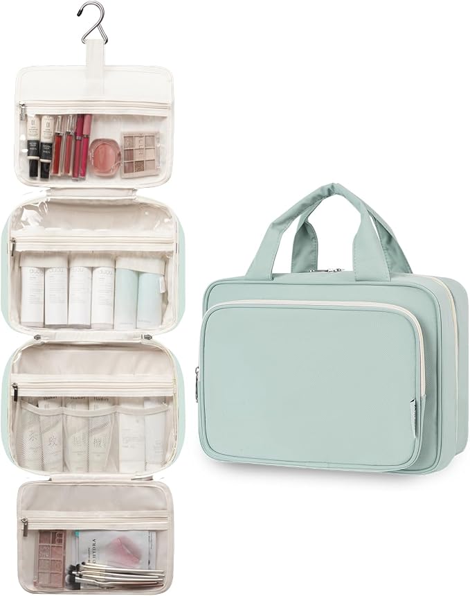 Narwey Travel Toiletry Bag for Women Large Hanging Makeup Bag Organizer Toiletries Bag for Full Size Essentials Accessories Cosmetics (Mint Green (Large)) - Image 4