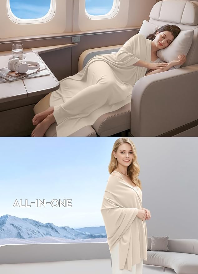 Women's Wool Blend Travel Scarf Lightweight Breathable Wrap Pashmina Airplane Blanket Shawl - Image 7