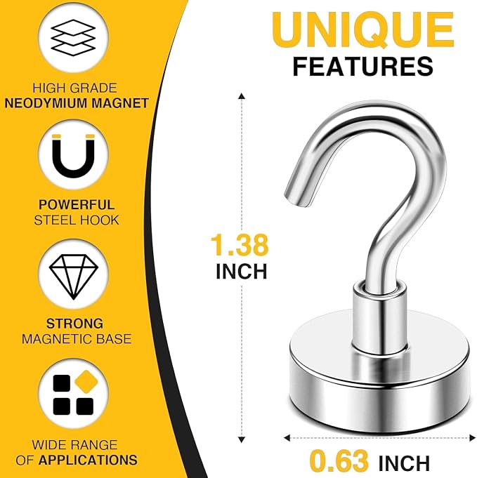 DIYMAG Magnetic Hooks 20pcs 30lbs+ Cruise Essentials 2026 Magnet Hook | Neodymium Heavy Duty Strong Magnets Hanging Ship Cabins Refrigerator Fridge Classroom Beach Vacation Kitchen Grills Home Tool - Image 5