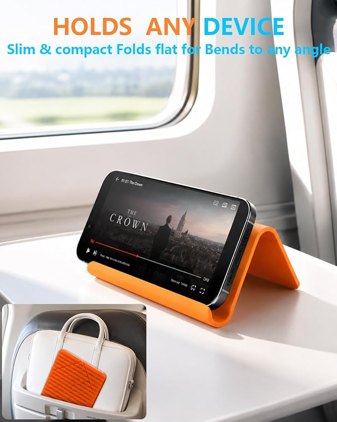 Airplane Phone Holder & Travel Essentials, Flexible Silicone Aluminum Foldable Phone Stand, 0.12" Ultra-Thin Non-Slip Desktop Mount for Flight, Bed, Office, Treadmill - Image 2
