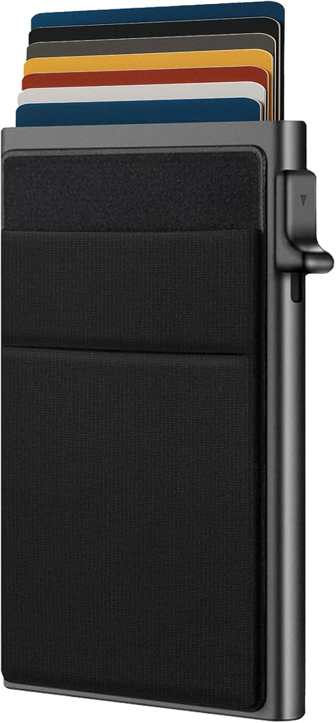 Ultra-Slim Metal Wallet for Men - RFID Blocking Minimalist Pop Up Card Holder, Elastic Pocket for Cash and Coins by Unknown