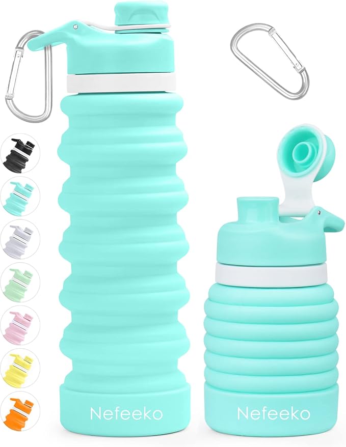 Nefeeko Collapsible Water Bottle, 26oz Silicone Foldable Water Bottles | Leakproof BPA Free Travel Water Bottles with Carabiner,Portable Sport Water Bottles for Camping,Hiking Outdoor Indoor Sport by Nefeeko
