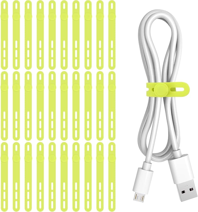 Donruby 30Pcs Silicone Cable Ties - Reusable & Washable with Adjustable Locking Buckles, High Elasticity Cable Management Straps for Home, Office, School, Travel Essential Cord Organizer (Light Green) by Donruby