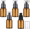 Segbeauty 1oz Refillable Lotion Bottle with Pump, Pack of 5 Frosted Travel Glass Bottles Creams Lotion Containers Foundation Bottle for Travel Size, 30ml Makeup Pump Dispenser for Toiletries Amber by Segbeauty
