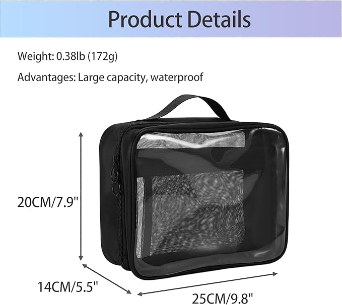 TSA Approved Toiletry Bag, Clear Makeup Bags with Multi Layer Mesh Pockets, Portable Large Capacity PVC Cosmetic Bags with Zipper for Travel Essentials - Image 2