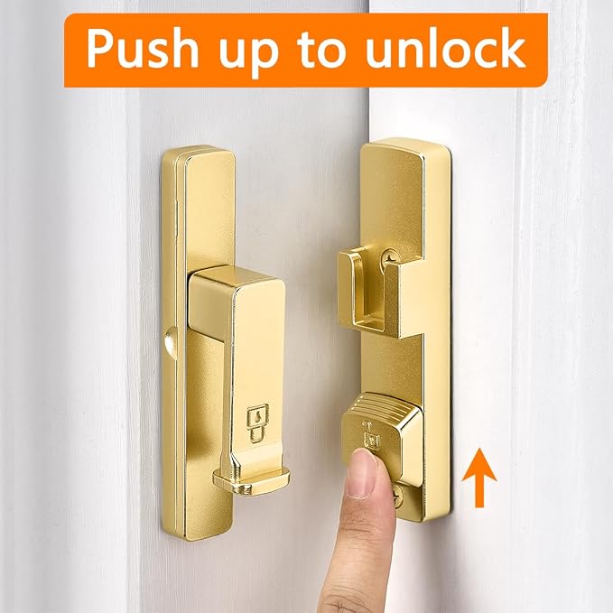 2 Packs Gold 90 Degree Barn Door Lock,Flip Gate Latches Hardware | Zinc Alloy Door Lock,Right Angle Door Lock Latch,Sliding Door Latches,for bedroom,drawer,pet enclosures,cabinet,garage,window - Image 3